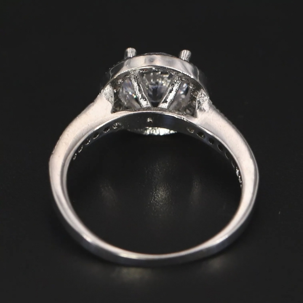 5ct  Halo White CZ Pave Engagement Ring Size 7 - 2.5g vtg excellent Sterling - Picture 5 of 6